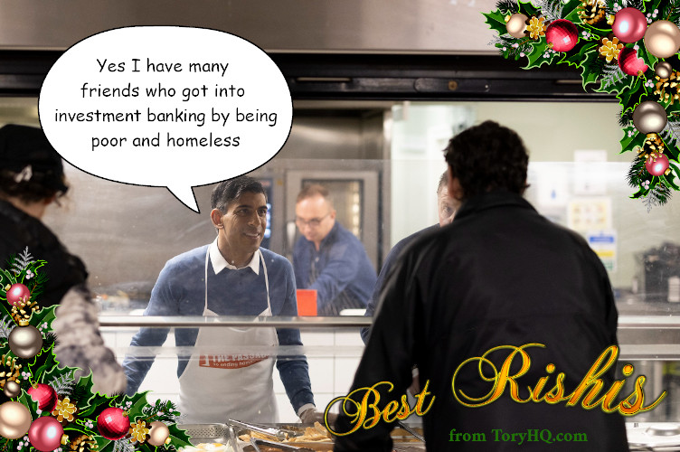 Cartoon - Rishi Sunak discusses career opportunities in the financial sector while volunteering at a homeless shelter this Christmas